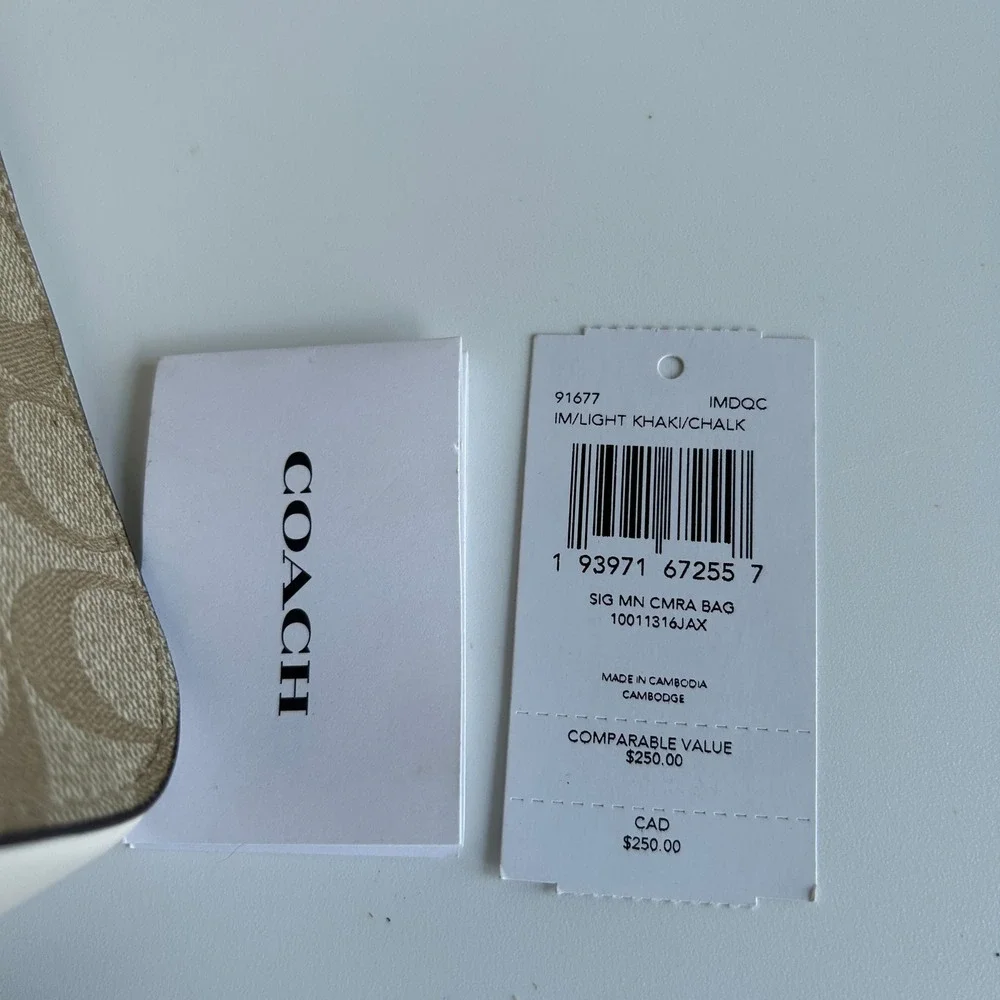 Coach Mini Camera Bag Light Khaki‎ Chalk Canvas Leather Crossbody Excellent